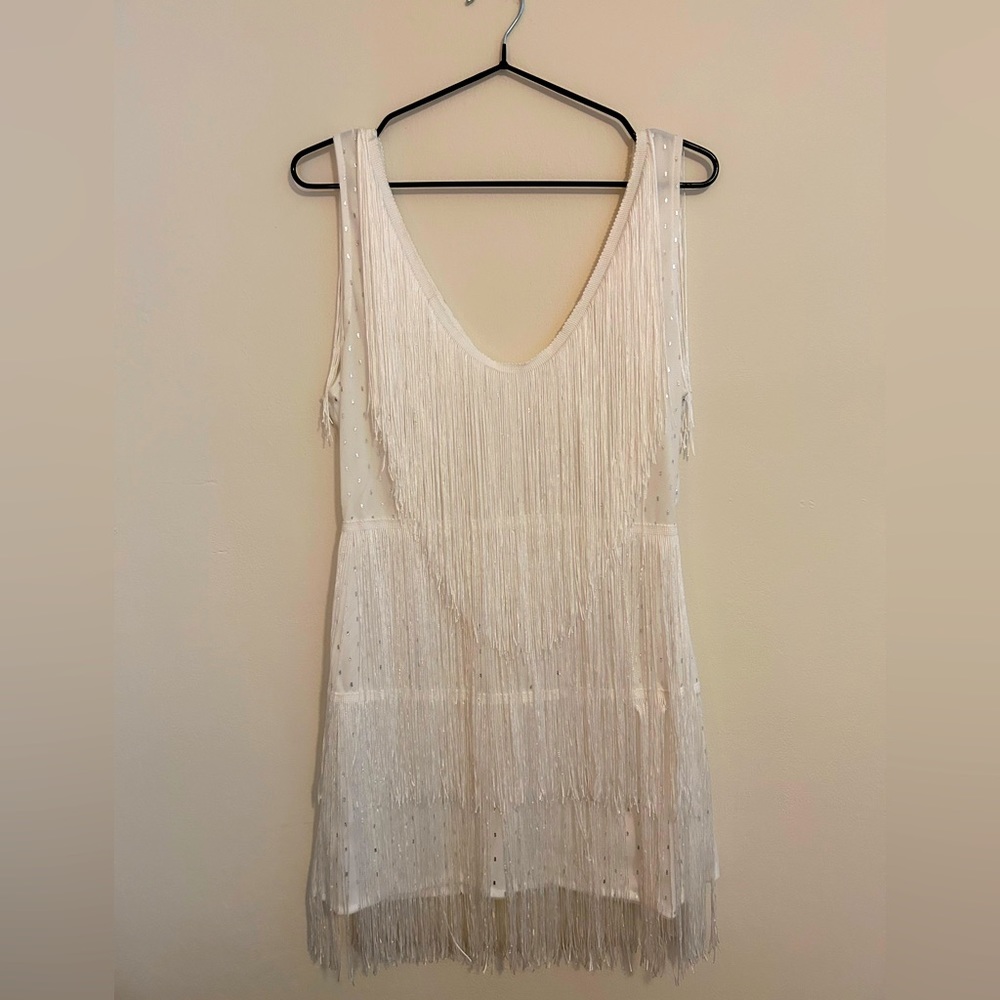 White fringe and silver sparkle party dress. Runs small, never worn